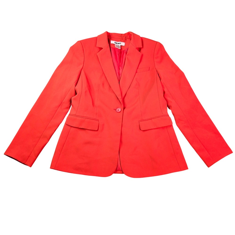 DKNY Women's Red Single Button Notched Lapel Stretch Blazer Jacket Size 8